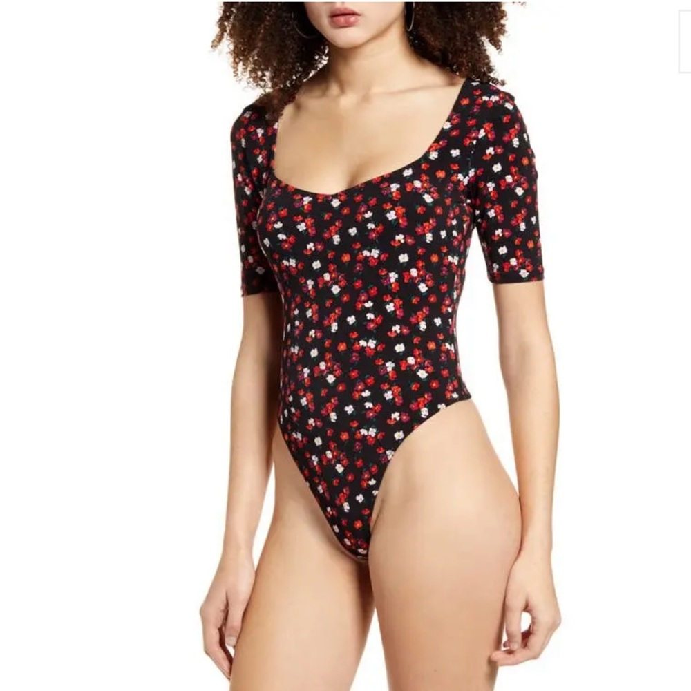 Leith Sweetheart Neck Floral Print Bodysuit Size XS